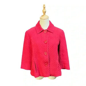 Chicos Full Button Lined Collared Jacket Red Cotton Blend Pockets Size 0